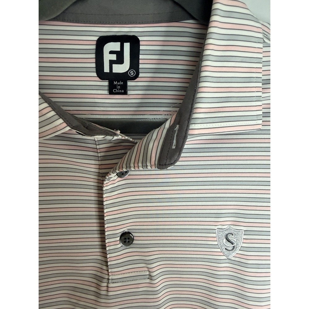 Footjoy Men's Small Pink White Gray Striped Short Sleeve Golf Polo Shirt - Picture 4 of 6